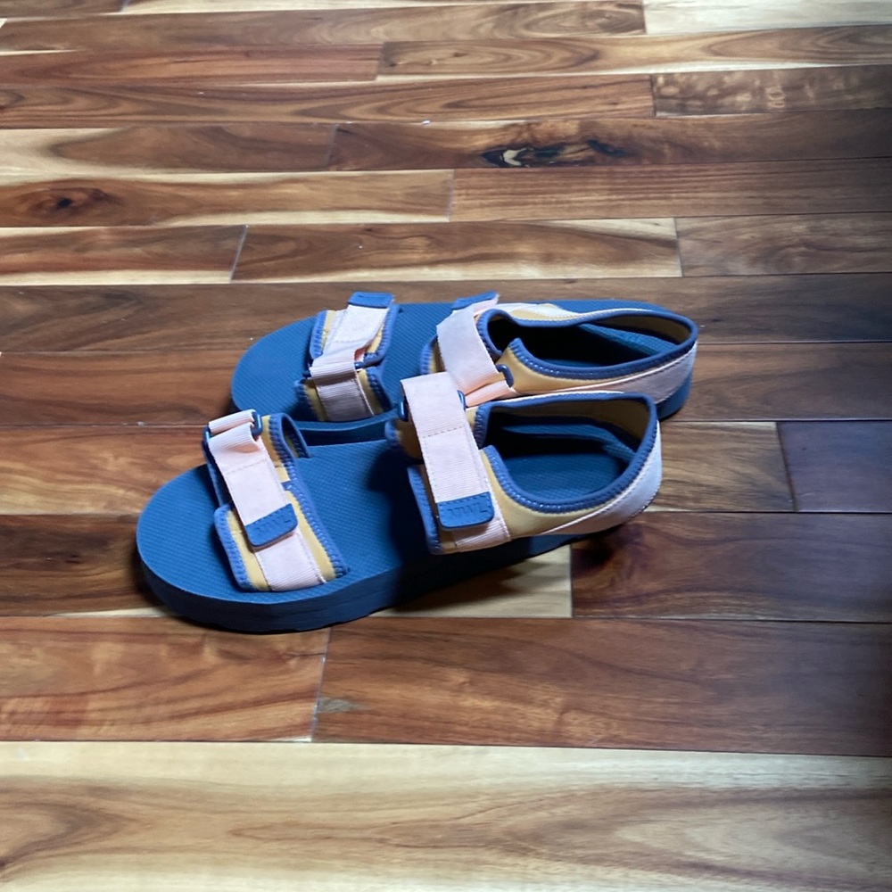 Sandals from Madewell in orange and grey